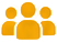 Yellow/orange three-person community silhouette icon.