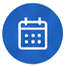 White outline calendar icon inside a blue circular gradient medallion.