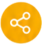 White outline connected-share-nodes icon inside a golden-yellow circular gradient medallion.