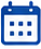 Outlined calendar icon with binder rings and a dotted date grid.