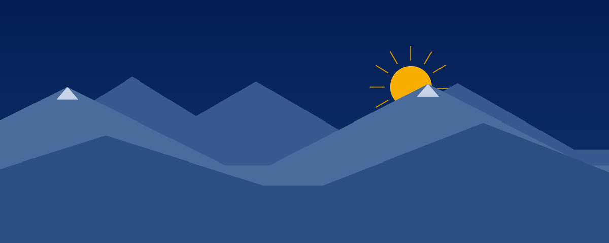 Illustrated Alberta Tomorrow banner with mountains and a rising sun for the article A Welcoming, Growing Alberta.