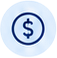 Navy dollar-sign coin icon centered in a pale blue circular badge.