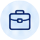 Navy outlined briefcase centered in a pale blue circular badge.