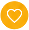 White outlined heart in a golden-yellow circular badge.
