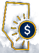 Golden outline illustration of a folded document with radiating accent lines and a navy circular dollar coin.